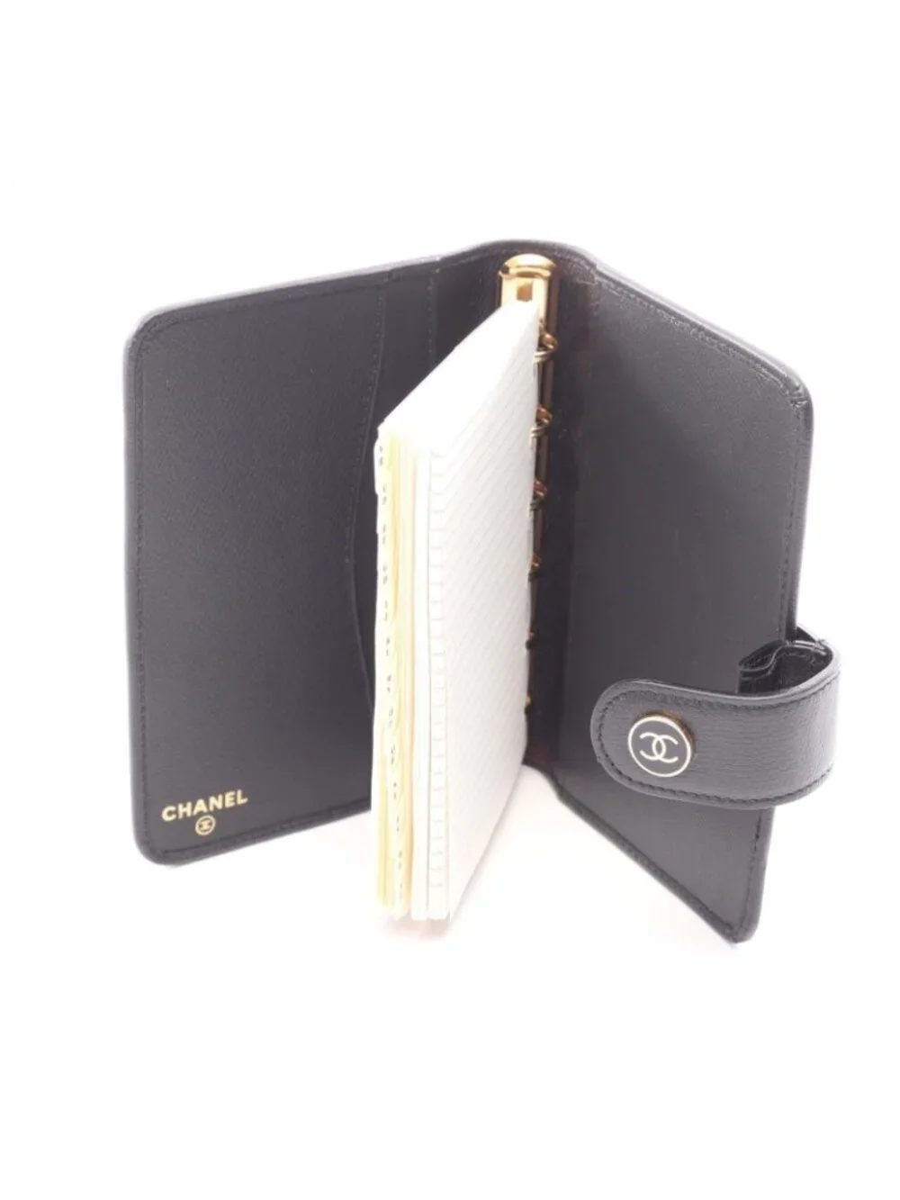 Chanel Notebook Cover Coco Button Agenda Black Leather